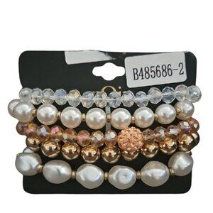 nOir Jewelry Pearl and Rose Gold Bracelet Set - Qty 5 New Party Special Occasion